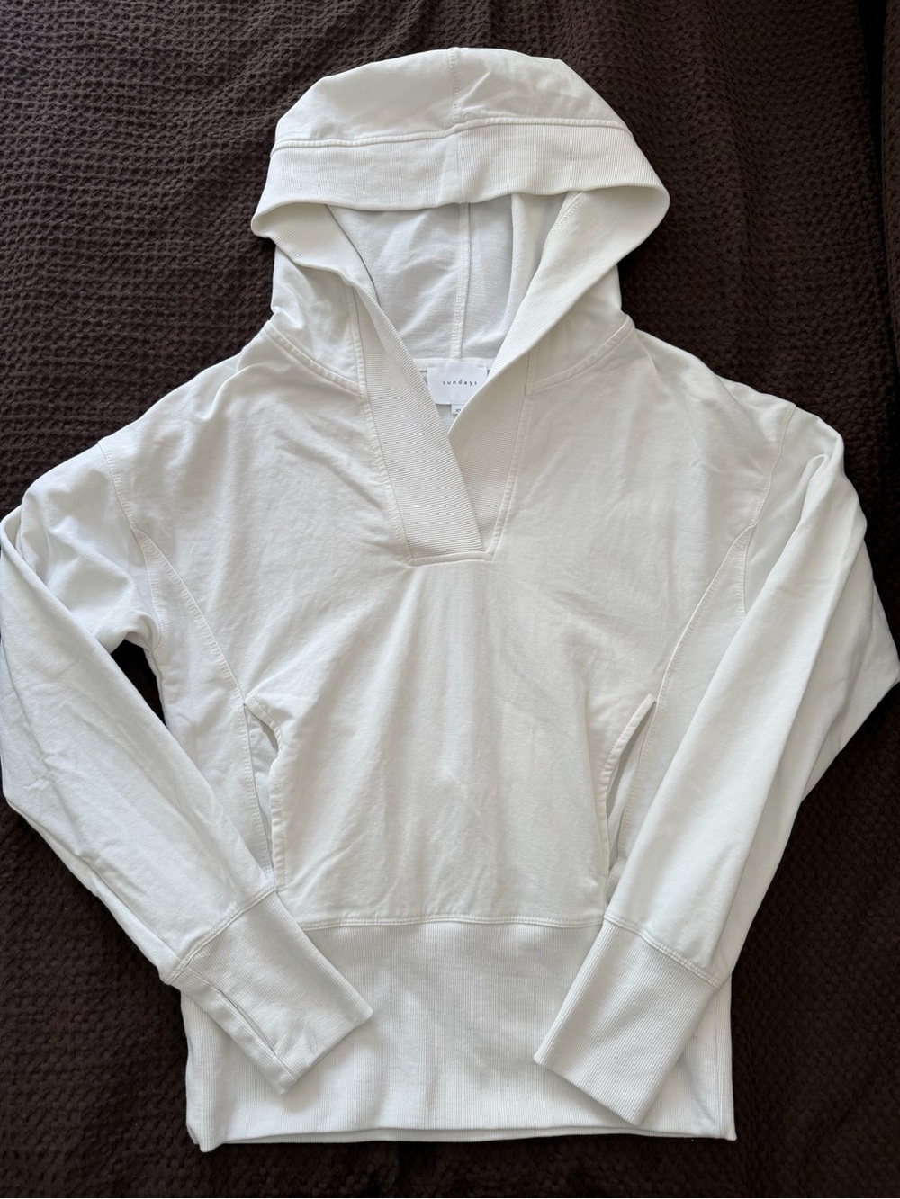 Sundays White Hooded V-Neck Sweatshirt